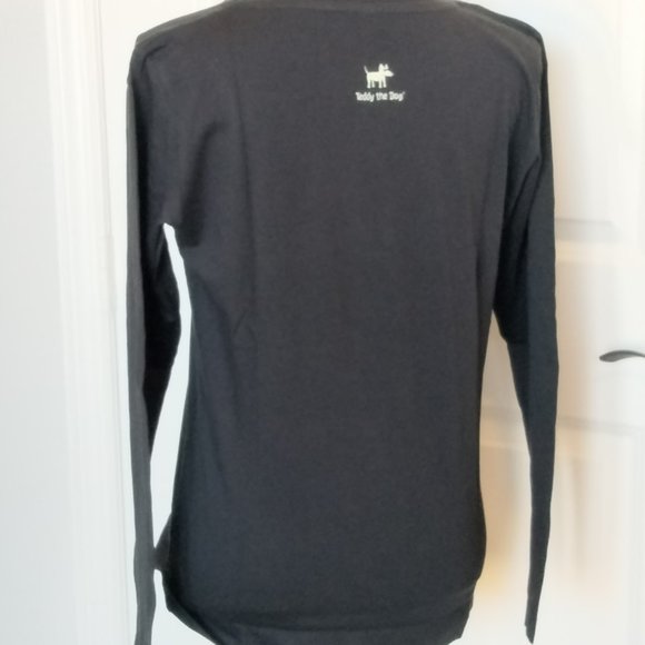 Here Comes Santa Paws Long Sleeve Ladies Crewneck Black Christmas Shirt NEW - Picture 6 of 7